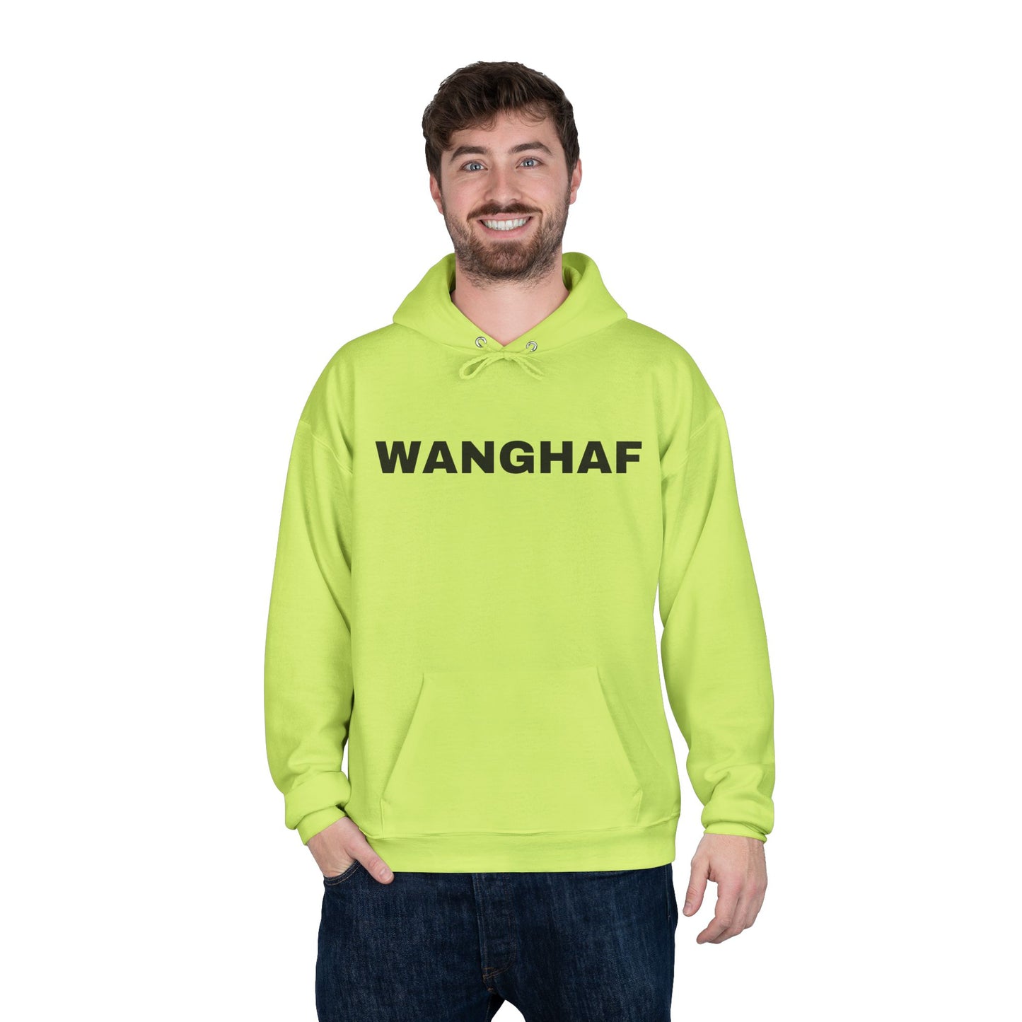 WANGHAF Graphic Hoodie — Bold Text Pullover Sweatshirt